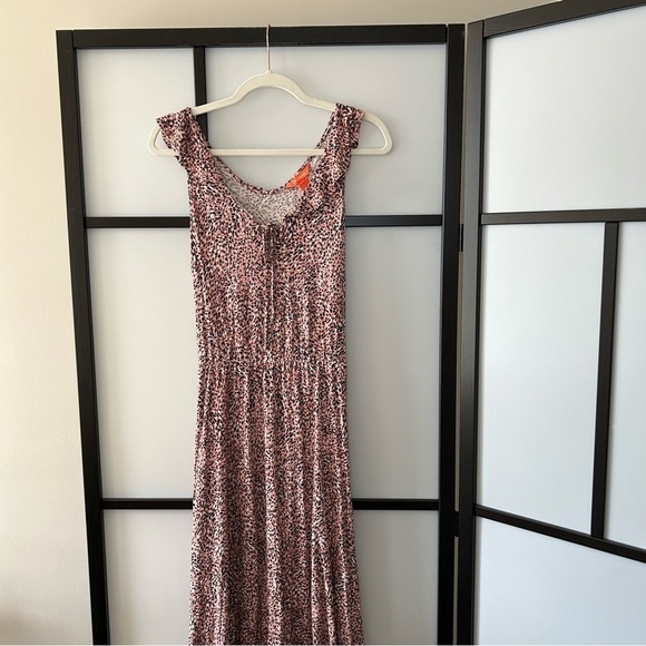[XS] Joe Fresh 100% Rayon Ruffled Pink & White Speckled Print Flowy Maxi Dress - Picture 3 of 9